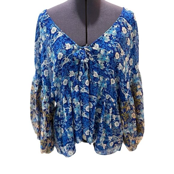 Misa Los Angeles‎ Joa Lapis Ombre Blue Floral Chiffon Blouse Multiple Sizes New - Picture 3 of 12